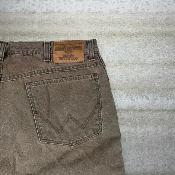Vintage Fleece Lined Wrangler Jeans Hazel Brown Straight Fit Work Wear Denim 90s
